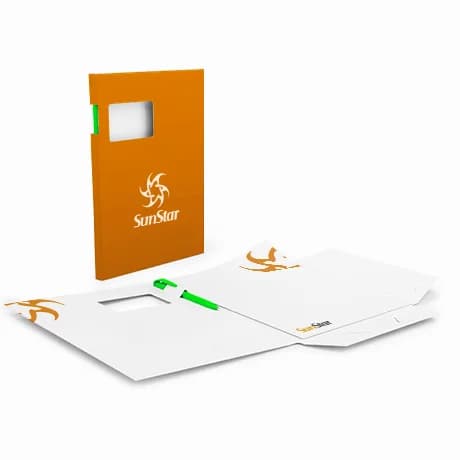 Chemises à 2 volets avec rabats, format portrait avec porte-stylo