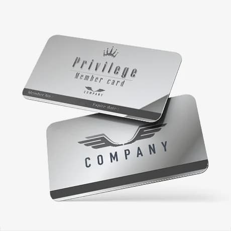 Zilveren plastic kaart met luxe afwerking en personaliseerbare bedrukking.
